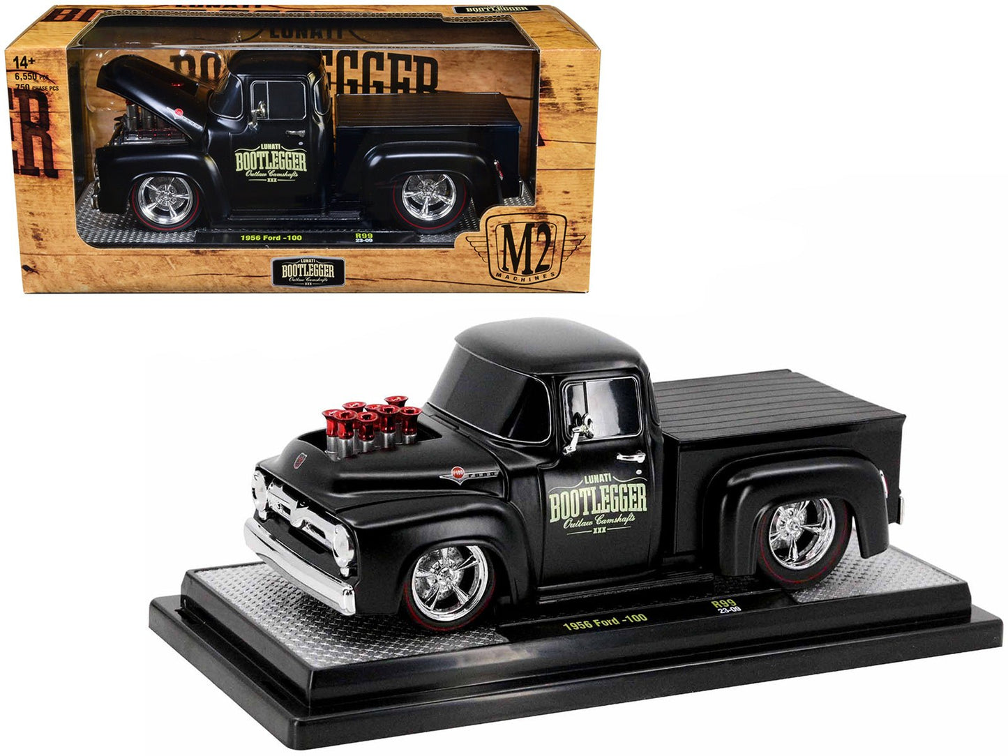 1956 Ford F-100 Pickup Truck Matt Black "Lunati Bootlegger" Limited Edition to 6550 pieces Worldwide 1/24 Diecast Model Car by M2 Machines  free shipping USA