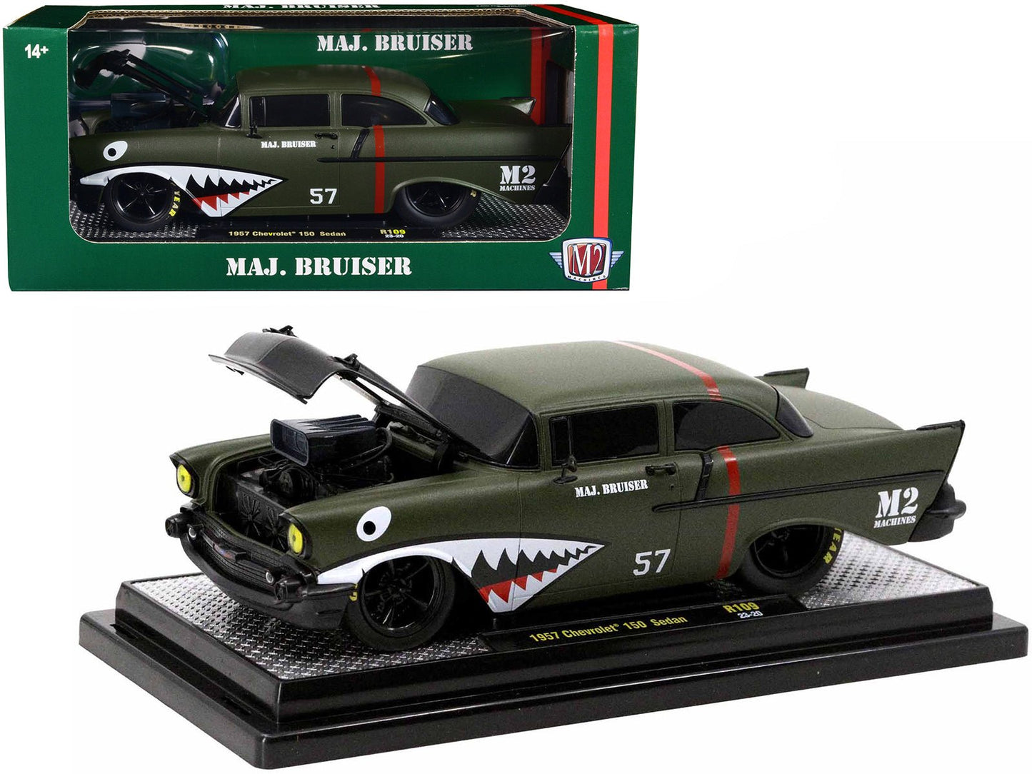 1957 Chevrolet 150 Sedan #57 Matt Green Metallic "Major Bruiser" Limited Edition to 5650 pieces Worldwide 1/24 Diecast Model Car by M2 Machines  free shipping USA