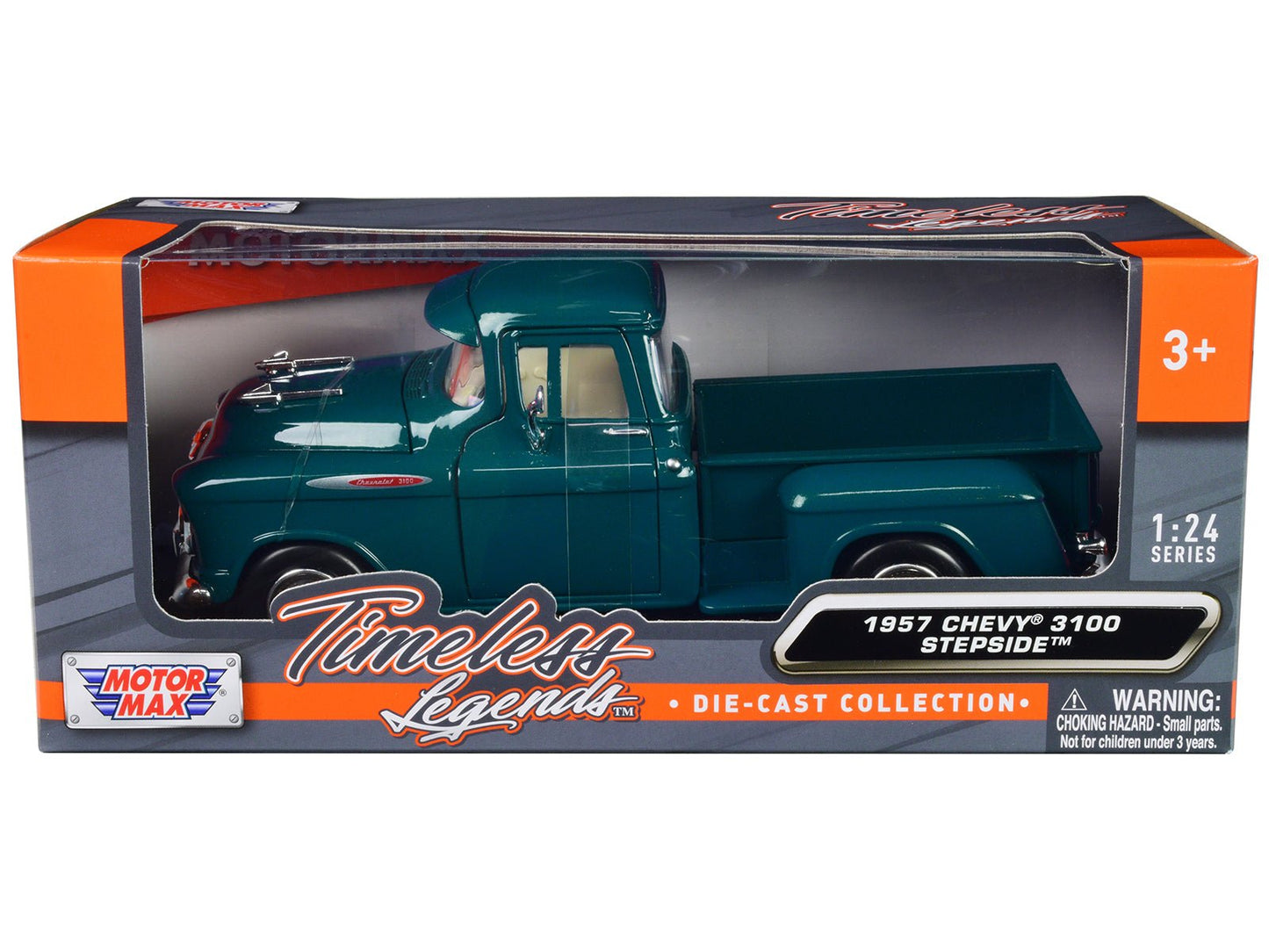 1957 Chevrolet 3100 Stepside Pickup Truck Teal Metallic "Timeless Legends" Series 1/24 Diecast Model Car by Motormax  free shipping USA