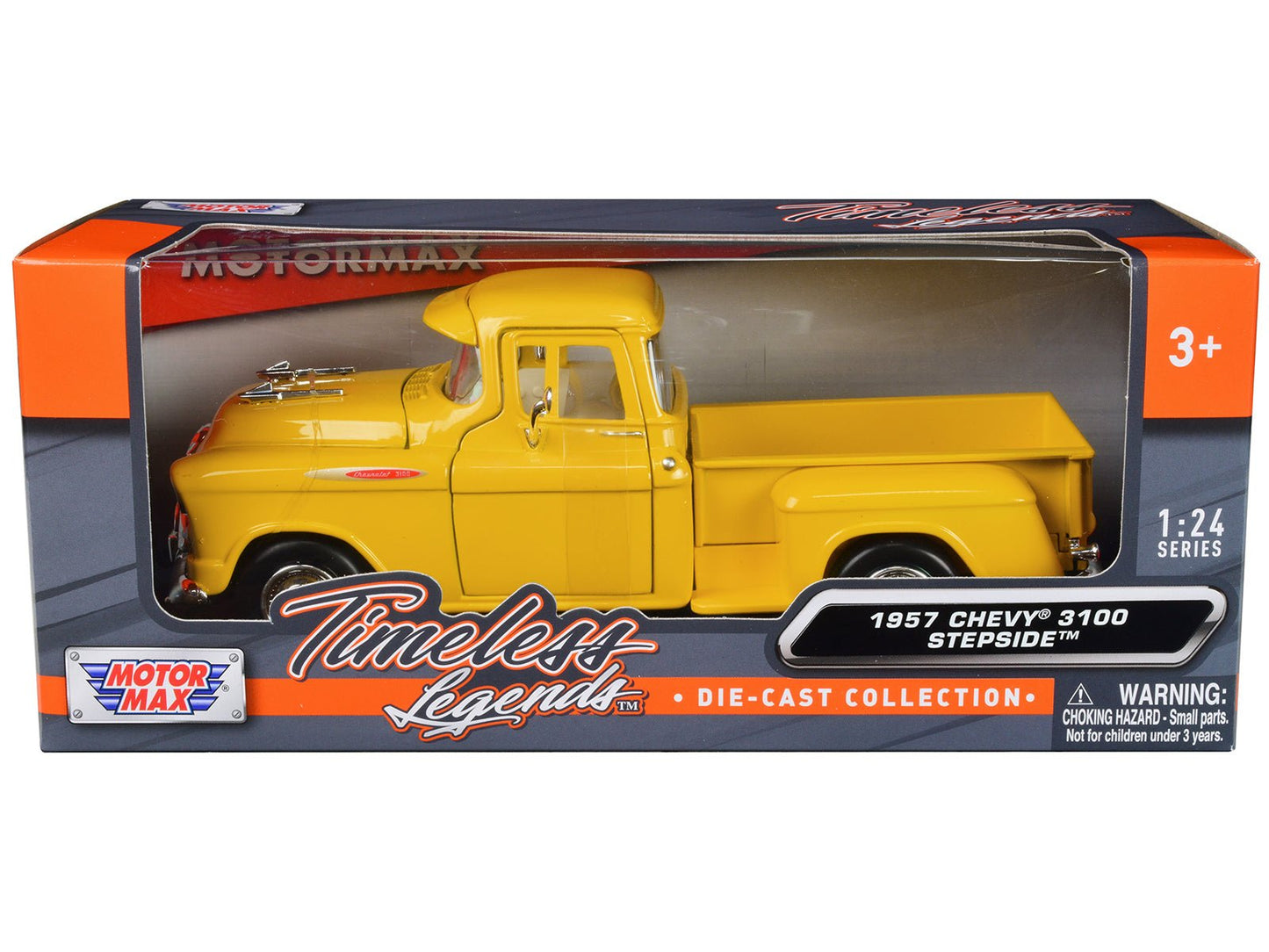 1957 Chevrolet 3100 Stepside Pickup Truck Yellow "Timeless Legends" Series 1/24 Diecast Model Car by Motormax  free shipping USA