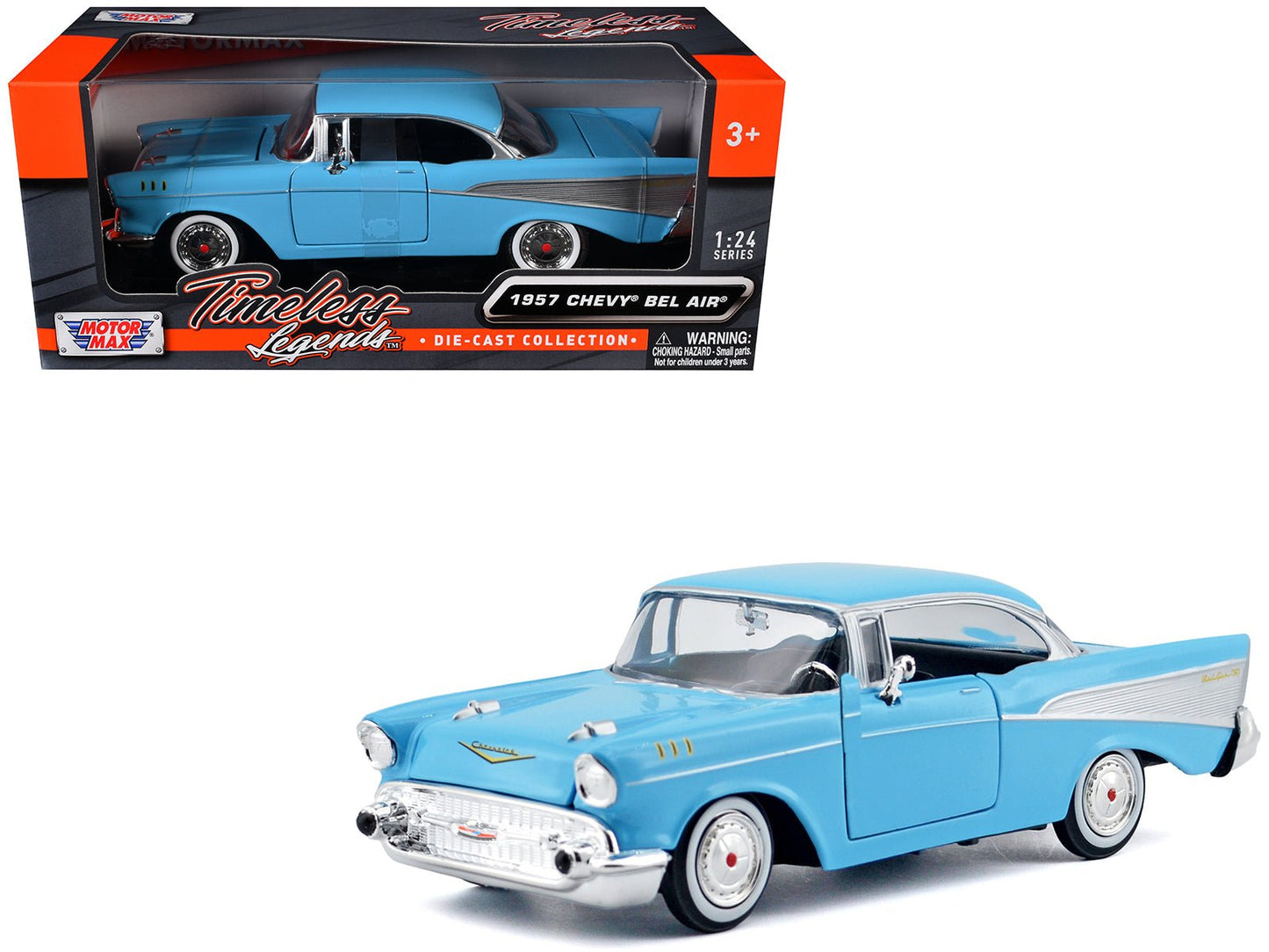1957 Chevrolet Bel Air Light Blue "Timeless Legends" Series 1/24 Diecast Model Car by Motormax  free shipping USA