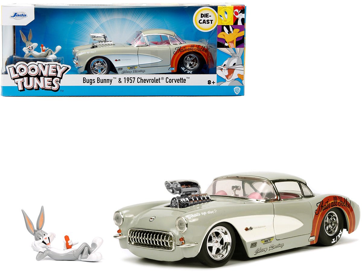 1957 Chevrolet Corvette Beige with Pink Interior with Bugs Bunny Figure "Looney Tunes" "Hollywood Rides" Series 1/24 Diecast Model Car by Jada  free shipping USA
