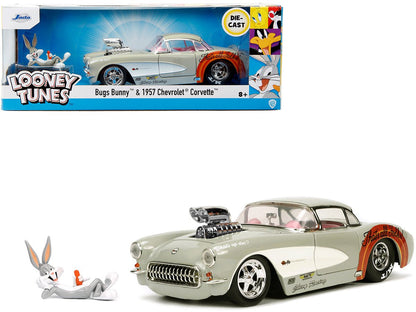 1957 Chevrolet Corvette Beige with Pink Interior with Bugs Bunny Figure "Looney Tunes" "Hollywood Rides" Series 1/24 Diecast Model Car by Jada  free shipping USA