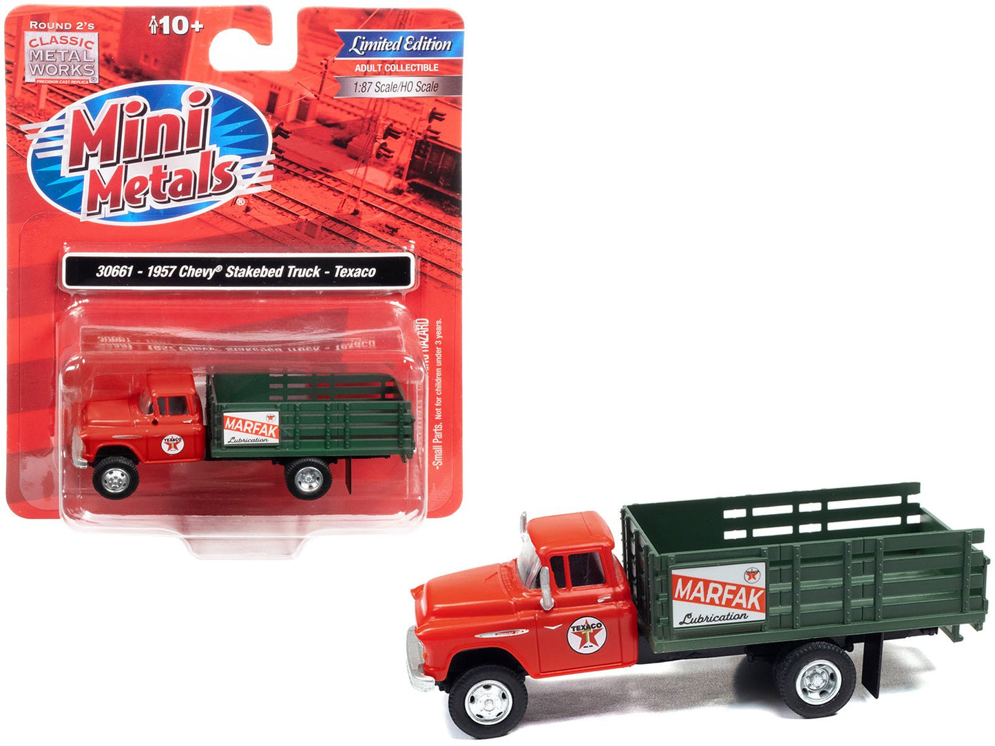 1957 Chevrolet Stakebed Truck Red "Texaco - Marfak Lubrication" 1/87 (HO) Scale Model Car by Classic Metal Works  free shipping USA