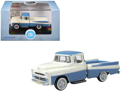 1957 Dodge D100 Sweptside Pickup Truck Ice Blue and Glacier White 1/87 (HO) Scale Diecast Model Car by Oxford Diecast  free shipping USA