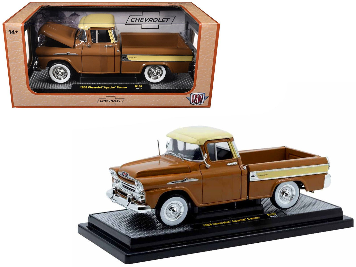 1958 Chevrolet Apache Cameo Pickup Truck Brown with Beige Top Limited Edition to 5250 pieces Worldwide 1/24 Diecast Model Car by M2 Machines  free shipping USA