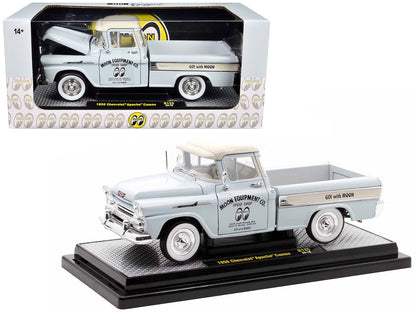 1958 Chevrolet Apache Cameo Pickup Truck "Mooneyes" Light Gray with White Top Limited Edition to 6650 pieces Worldwide 1/24 Diecast Model Car by M2 Machines  free shipping USA