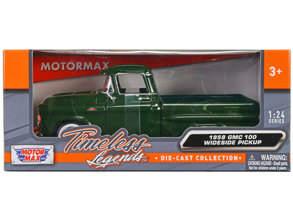 1958 GMC 100 Wideside Pickup Truck Green "Timeless Legends" Series 1/24 Diecast Model Car by Motormax  free shipping USA