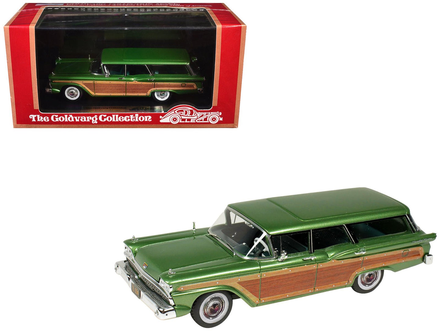 1959 Ford Country Squire Sherwood Green Metallic with Woodgrain Sides and Green Interior Limited Edition to 200 pieces Worldwide 1/43 Model Car by Goldvarg Collection  free shipping USA