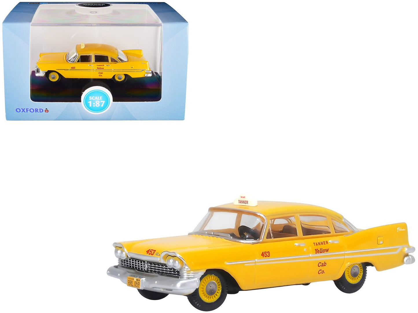 1959 Plymouth Belvedere Taxi Yellow "Tanner Yellow Cab Co." 1/87 (HO) Scale Diecast Model Car by Oxford Diecast  free shipping USA
