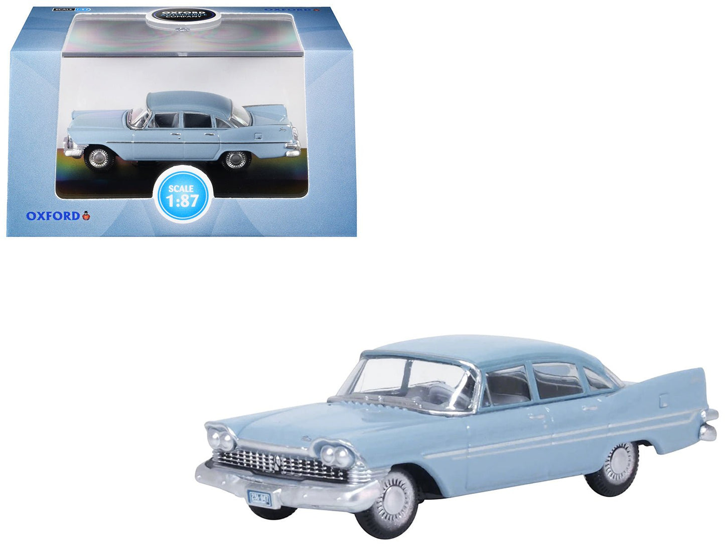 1959 Plymouth Savoy Sedan Powder Blue 1/87 (HO) Scale Diecast Model Car by Oxford Diecast  free shipping USA