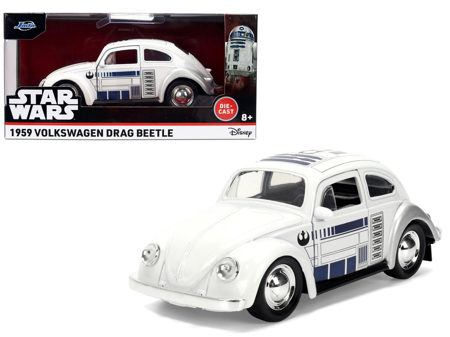 1959 Volkswagen Beetle "R2-D2" Livery White with Graphics "Star Wars" Franchise "Hollywood Rides" Series 1/32 Diecast Model Car by Jada  free shipping USA