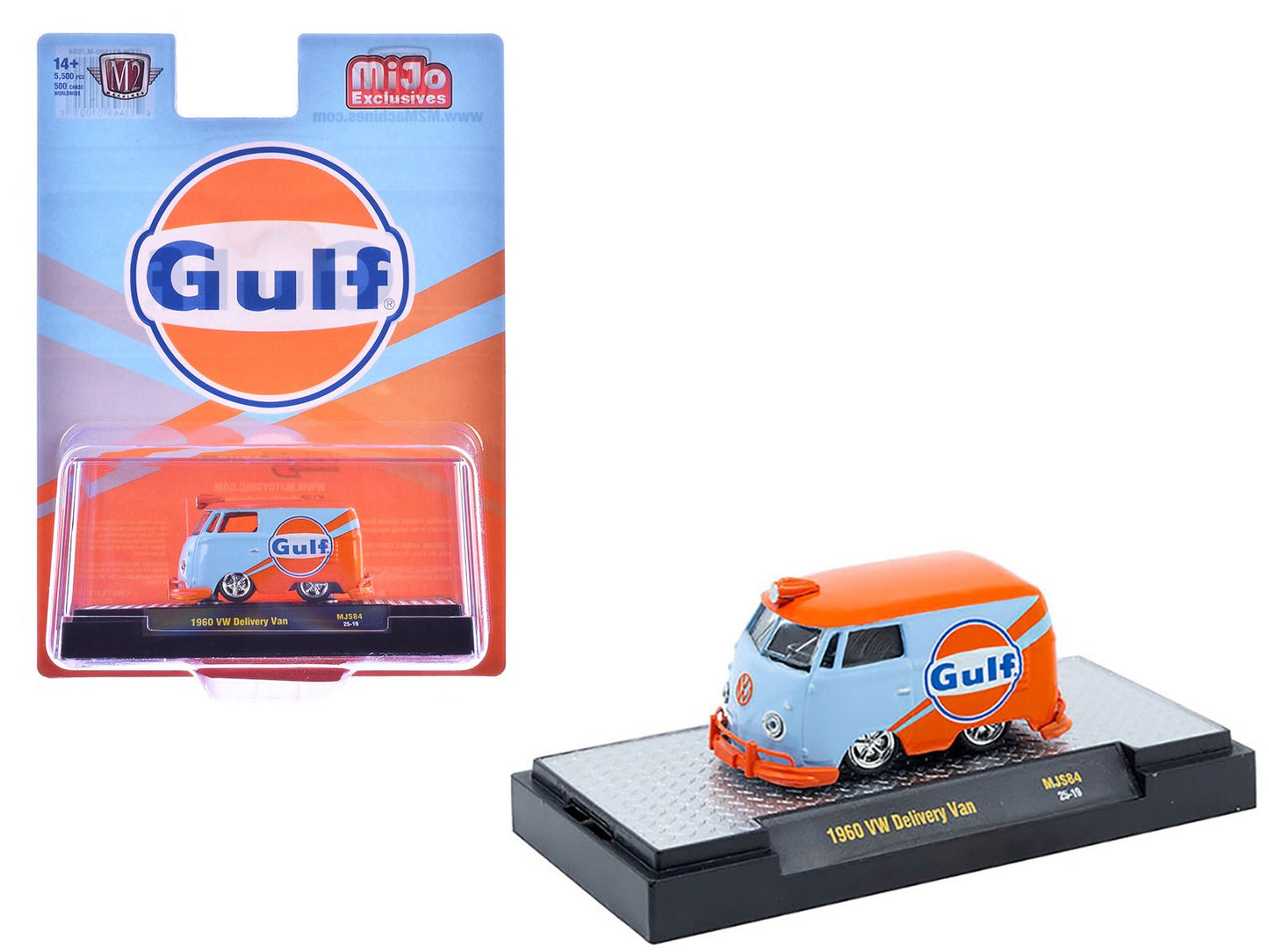 1960 Volkswagen Delivery Van "Gulf Oil" Light Blue and Orange Limited Edition to 5500 pieces Worldwide 1/64 Diecast Model Car by M2 Machines  free shipping USA