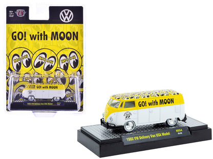 1960 Volkswagen Delivery Van USA Model "MoonEyes" White and Yellow with Top Graphics and White Interior Limited Edition to 5236 pieces Worldwide 1/64 Diecast Model Car by M2 Machines  free shipping USA