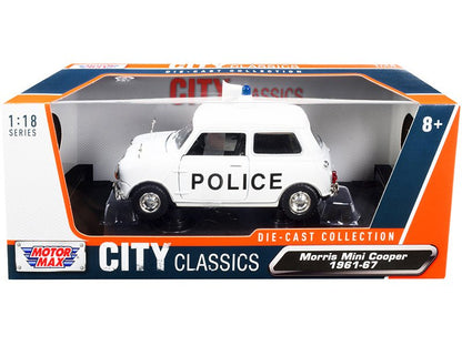 1961-1967 Morris Mini Cooper RHD (Right Hand Drive) "Police" White "City Classics" Series 1/18 Diecast Model Car by Motormax  free shipping USA