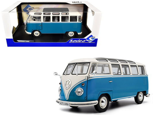1962 Volkswagen T1 Samba Bus Baby Blue and White 1/18 Diecast Model Car by Solido  free shipping USA
