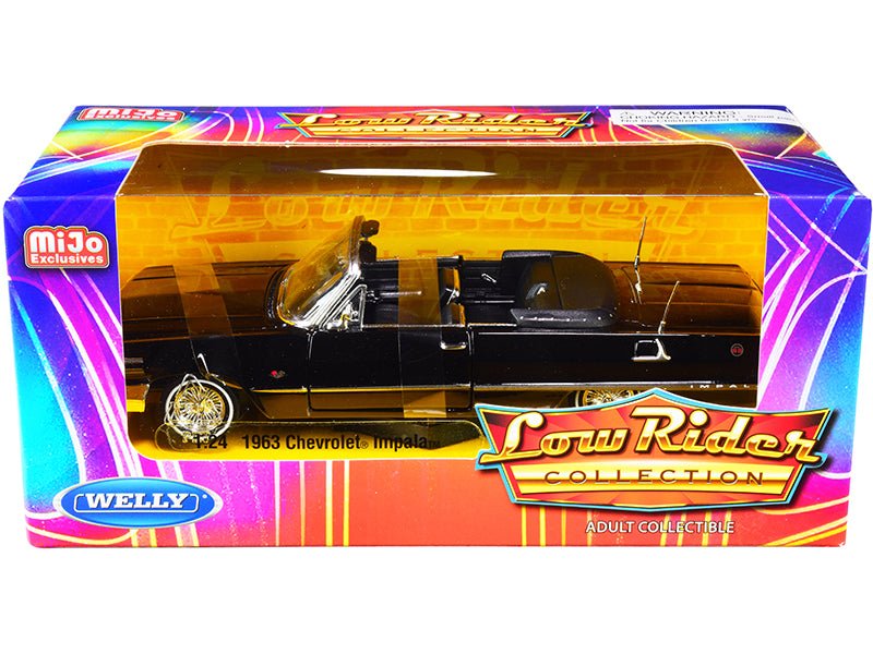 1963 Chevrolet Impala SS Convertible Black "Low Rider Collection" 1/24 Diecast Model Car by Welly  free shipping USA