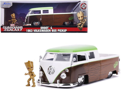 1963 Volkswagen Bus Pickup Truck with Groot Diecast Figurine "Guardians of the Galaxy" "Marvel" Series 1/24 Diecast Model Car by Jada  free shipping USA