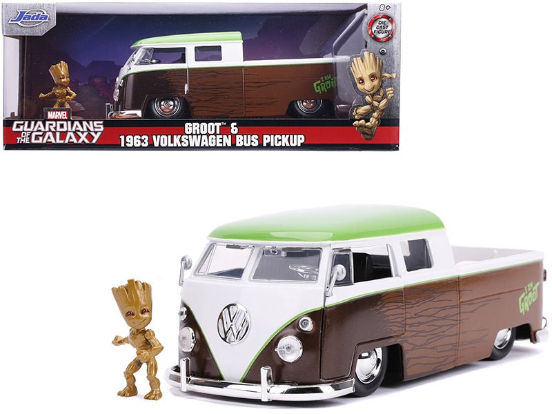 1963 Volkswagen Bus Pickup Truck with Groot Diecast Figurine "Guardians of the Galaxy" "Marvel" Series 1/24 Diecast Model Car by Jada  free shipping USA