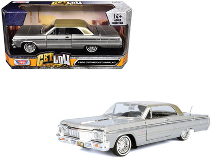 1964 Chevrolet Impala Lowrider Hard Top Silver Metallic with Gold Metallic Top "Get Low" Series 1/24 Diecast Model Car by Motormax  free shipping USA