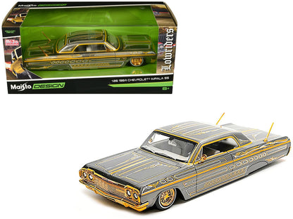 1964 Chevrolet Impala SS Lowrider Gray Metallic with Gold Graphics "Lowriders" "Maisto Design" Series 1/26 Diecast Model Car by Maisto  free shipping USA