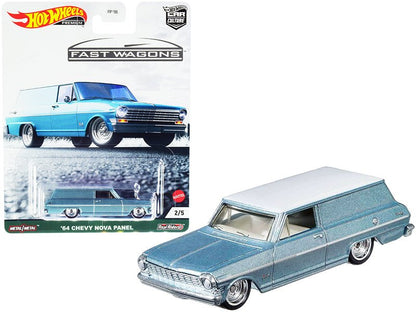 1964 Chevrolet Nova Panel Light Blue Metallic with White Top "Fast Wagons" Series Diecast Model Car by Hot Wheels  free shipping USA
