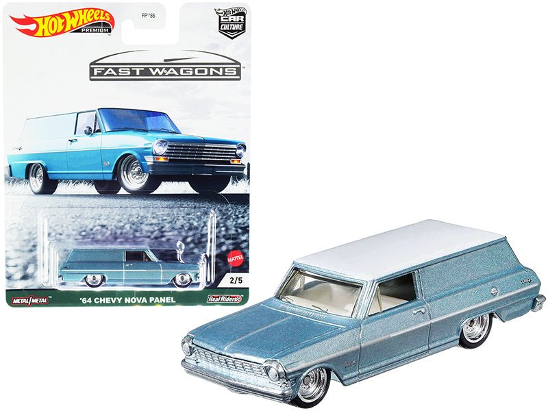 1964 Chevrolet Nova Panel Light Blue Metallic with White Top "Fast Wagons" Series Diecast Model Car by Hot Wheels  free shipping USA