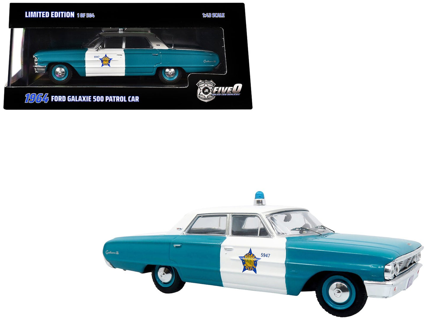 1964 Ford Galaxie 500 Police Car "Chicago Police Department" Blue and White "Five0" Series Limited Edition to 504 pieces Worldwide 1/43 Diecast Model by Iconic Replicas  free shipping USA