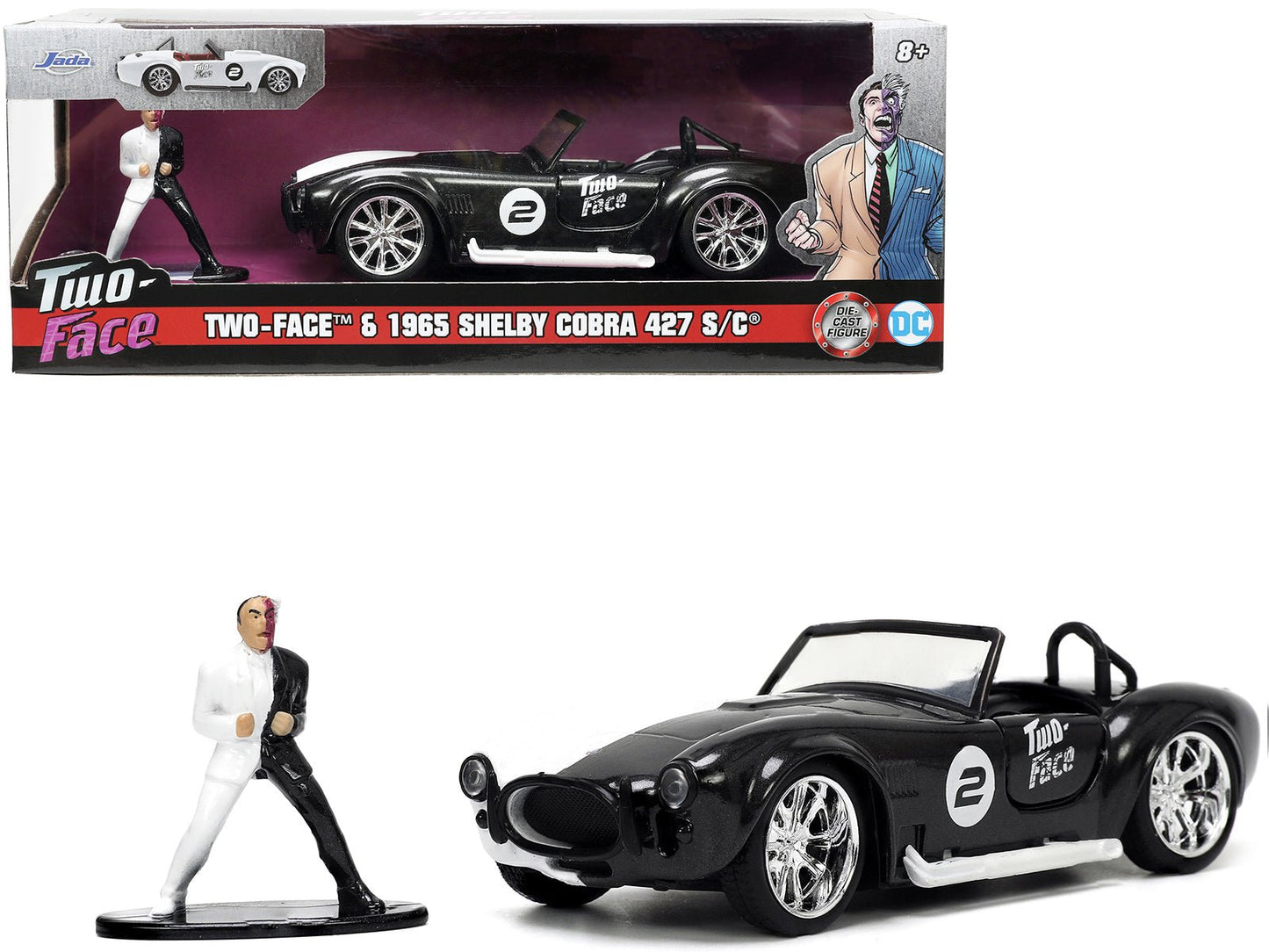 1965 Shelby Cobra 427 S/C #2 Black Metallic and White and Harvey Two-Face Diecast Figure "Batman" "Hollywood Rides" Series 1/32 Diecast Model Car by Jada  free shipping USA