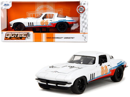 1966 Chevrolet Corvette #66 "Racing Spirit" White with Graphics "Bigtime Muscle" Series 1/24 Diecast Model Car by Jada  free shipping USA