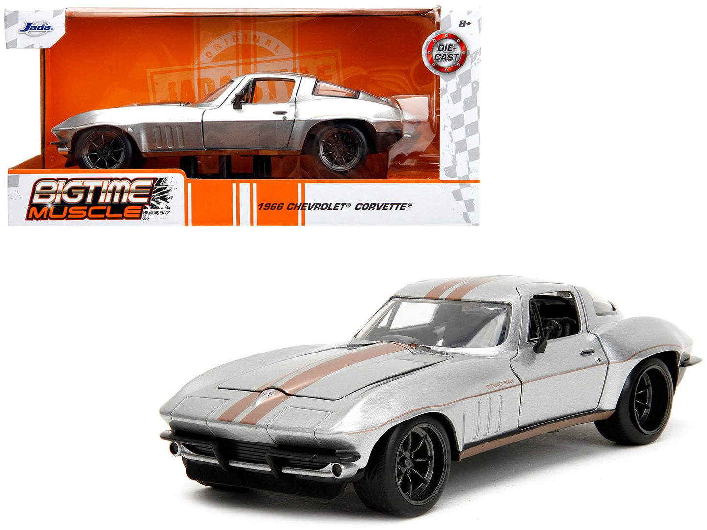 1966 Chevrolet Corvette Silver Metallic with Bronze Stripes "Bigtime Muscle" Series 1/24 Diecast Model Car by Jada  free shipping USA