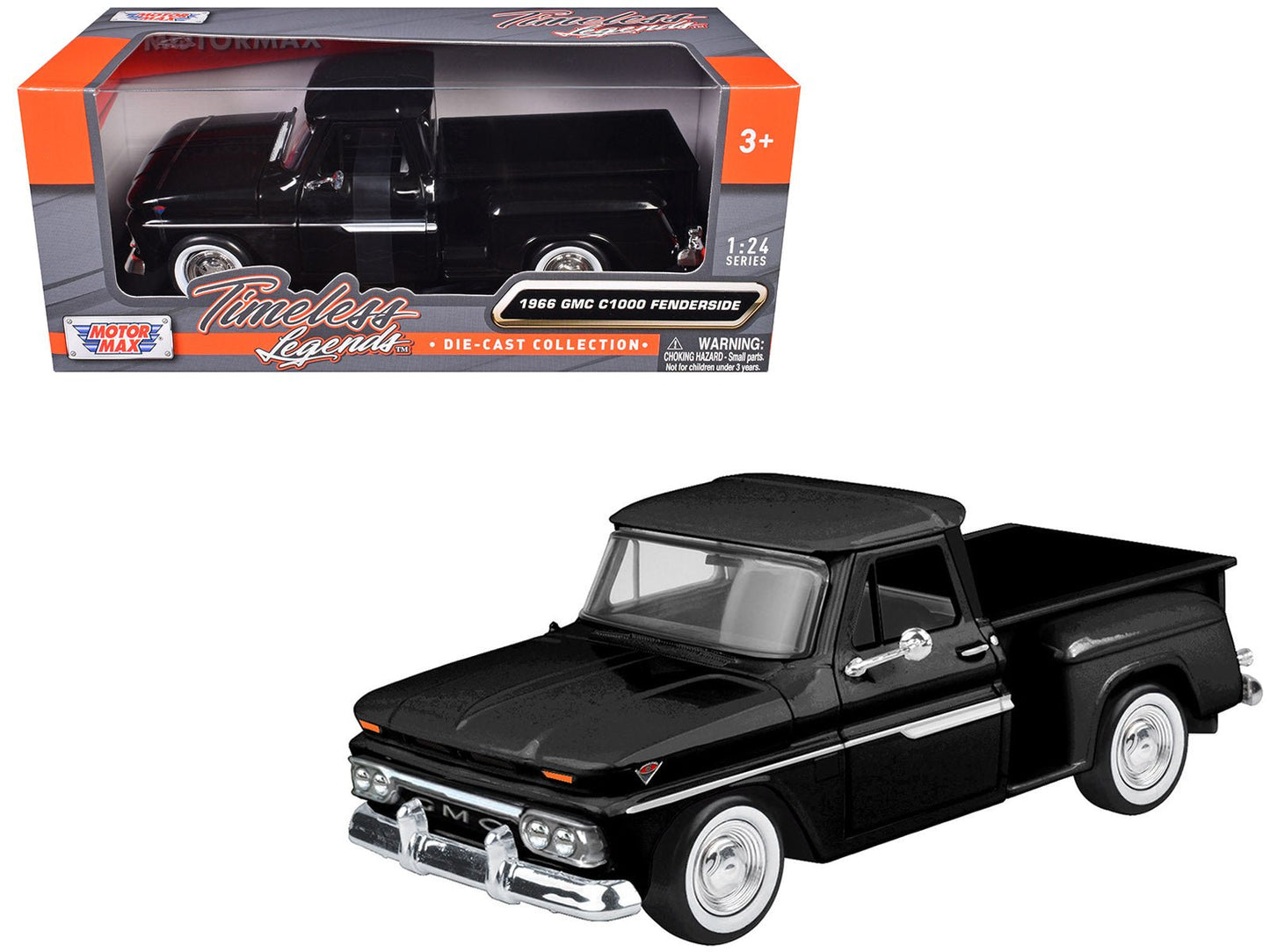 1966 GMC C1000 Fenderside Pickup Truck Black "Timeless Legends" Series 1/24 Diecast Model Car by Motormax  free shipping USA