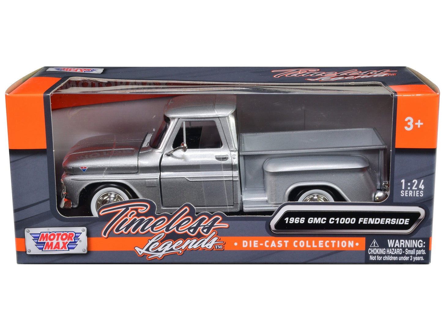 1966 GMC C1000 Fenderside Pickup Truck Silver Metallic "Timeless Legends" Series 1/24 Diecast Model Car by Motormax  free shipping USA