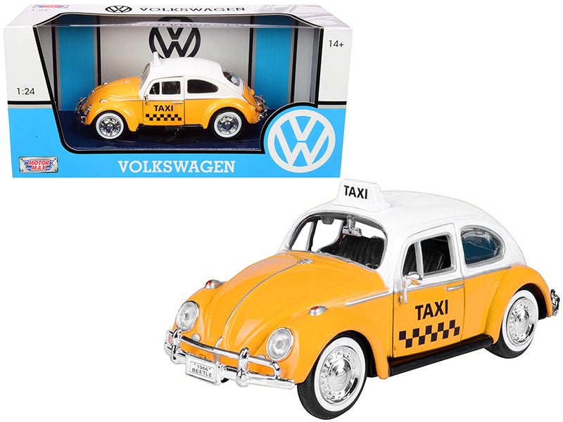 1966 Volkswagen Beetle "Taxi" Yellow with White Top 1/24 Diecast Model Car by Motormax  free shipping USA