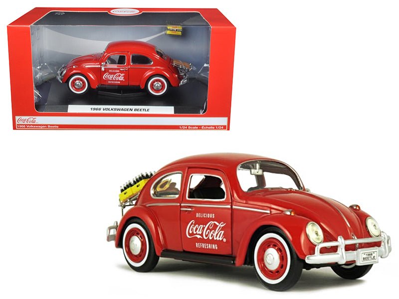 1966 Volkswagen Beetle with Rear Luggage Rack Red with Two Bottle Cases "Coca-Cola" 1/24 Diecast Model Car by Motorcity Classics  free shipping USA