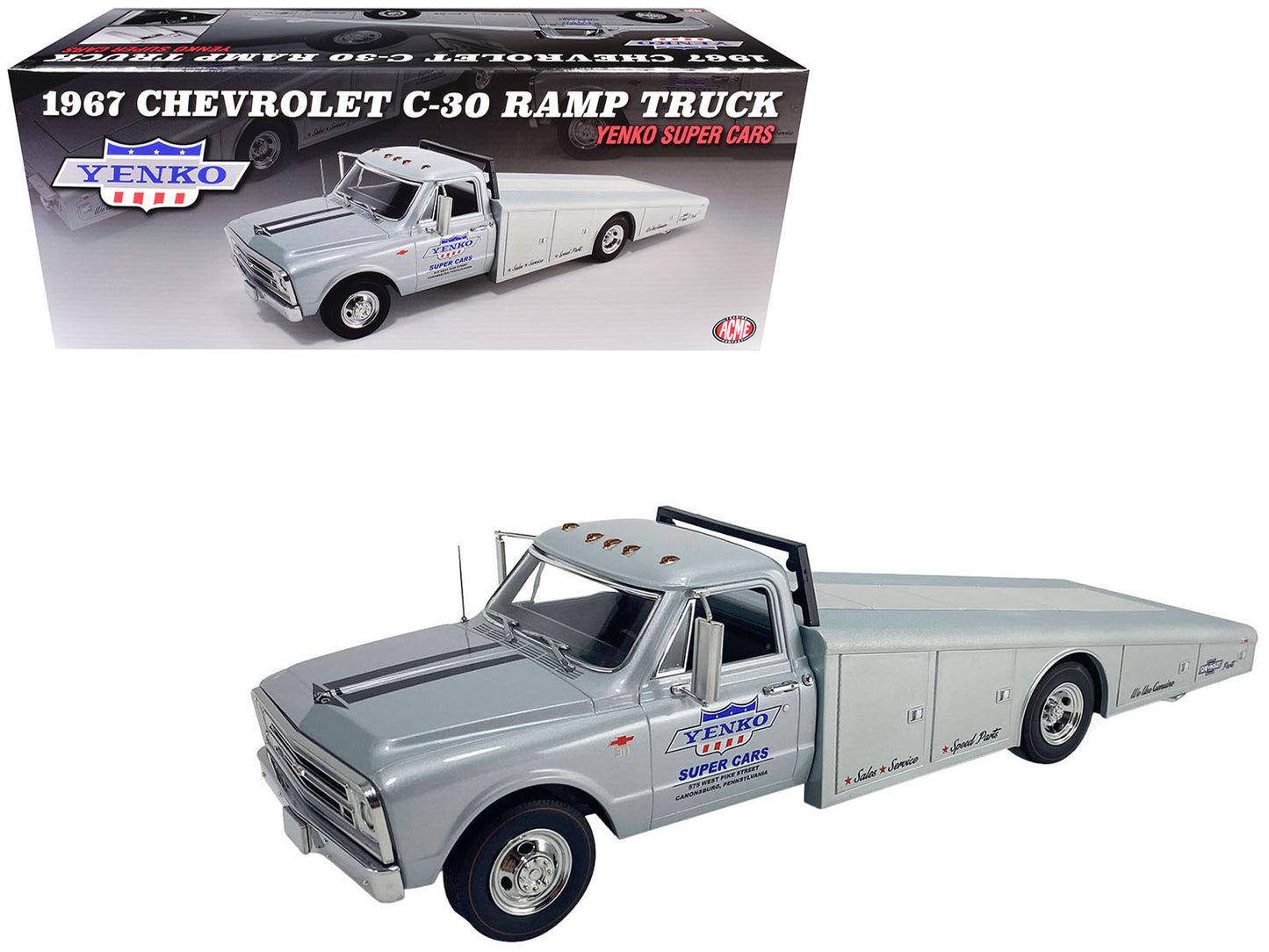 1967 Chevrolet C-30 Ramp Truck "Yenko Super Cars" Silver Metallic Limited Edition to 248 pieces Worldwide 1/18 Diecast Model Car by ACME  free shipping USA