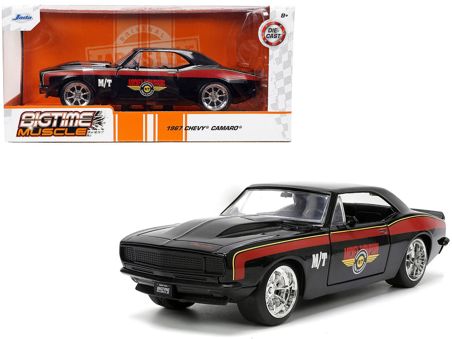 1967 Chevrolet Camaro "Mickey Thompson" Black with Red and Yellow Stripes "Bigtime Muscle" Series 1/24 Diecast Model Car by Jada  free shipping USA