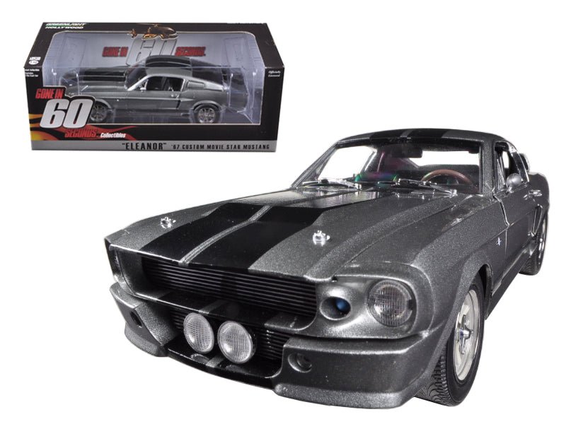 1967 Ford Mustang Custom "Eleanor" Gray Metallic with Black Stripes "Gone in 60 Seconds" (2000) Movie 1/18 Diecast Model Car by Greenlight  free shipping USA