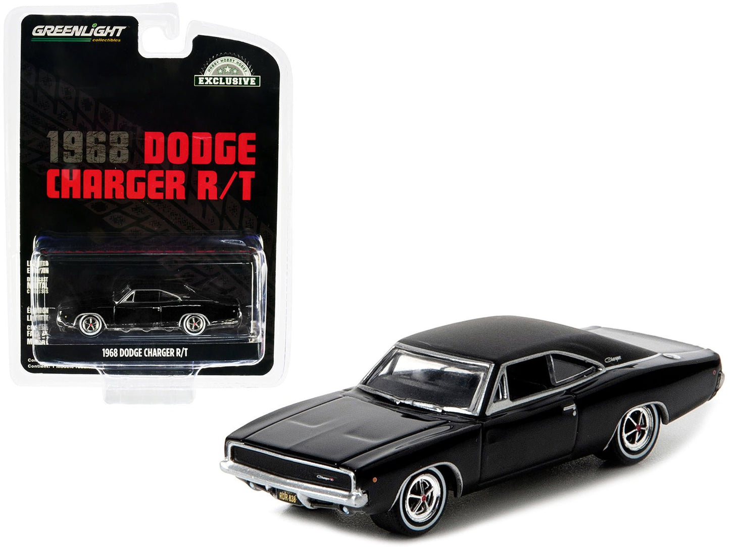 1968 Dodge Charger R/T Black "Hobby Exclusive" 1/64 Diecast Model Car by Greenlight  free shipping USA