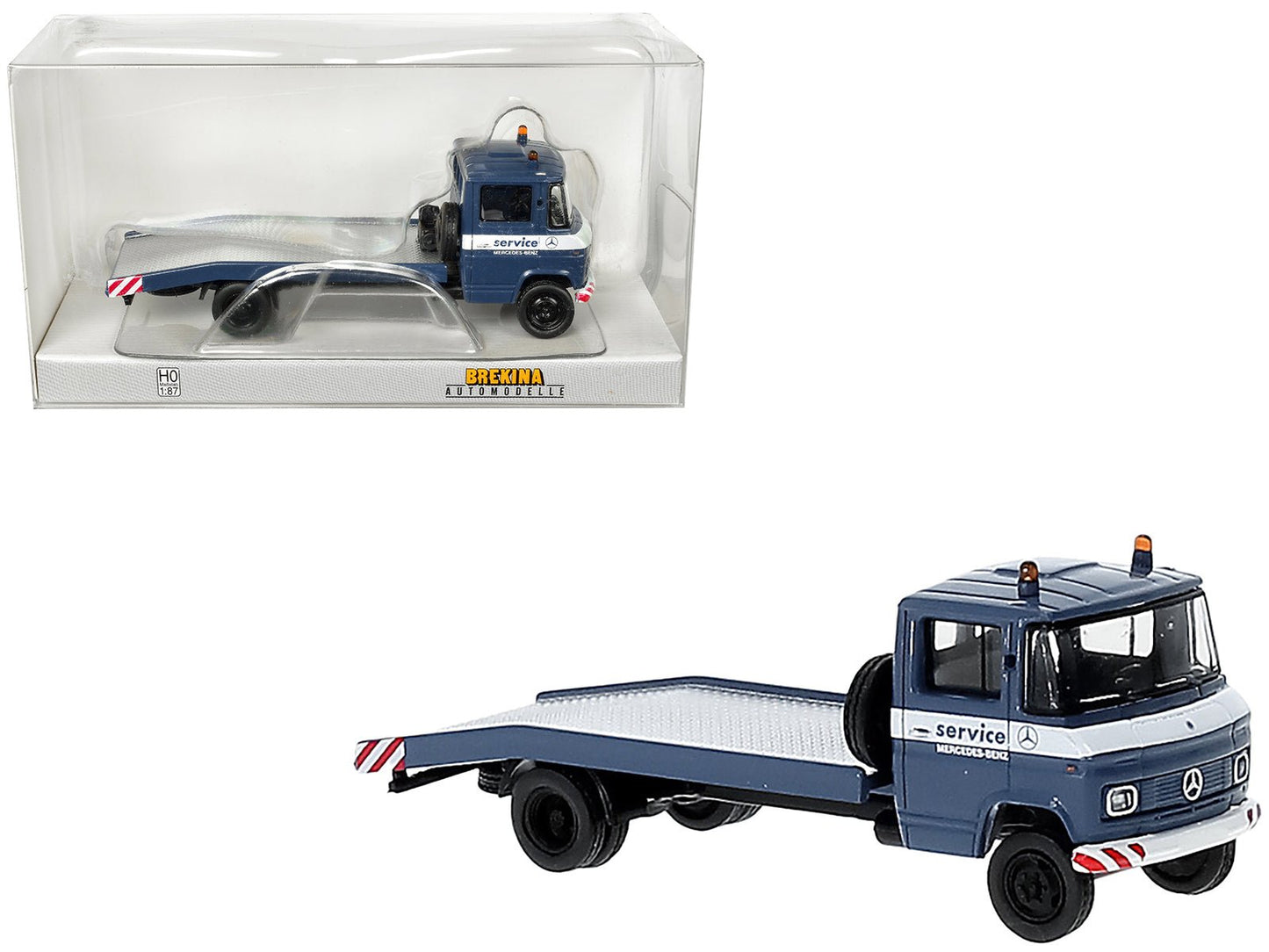1968 Mercedes-Benz L 608 D Flatbed Truck Blue with White Stripes "Mercedes-Benz Service" 1/87 (HO) Scale Model Car by Brekina  free shipping USA