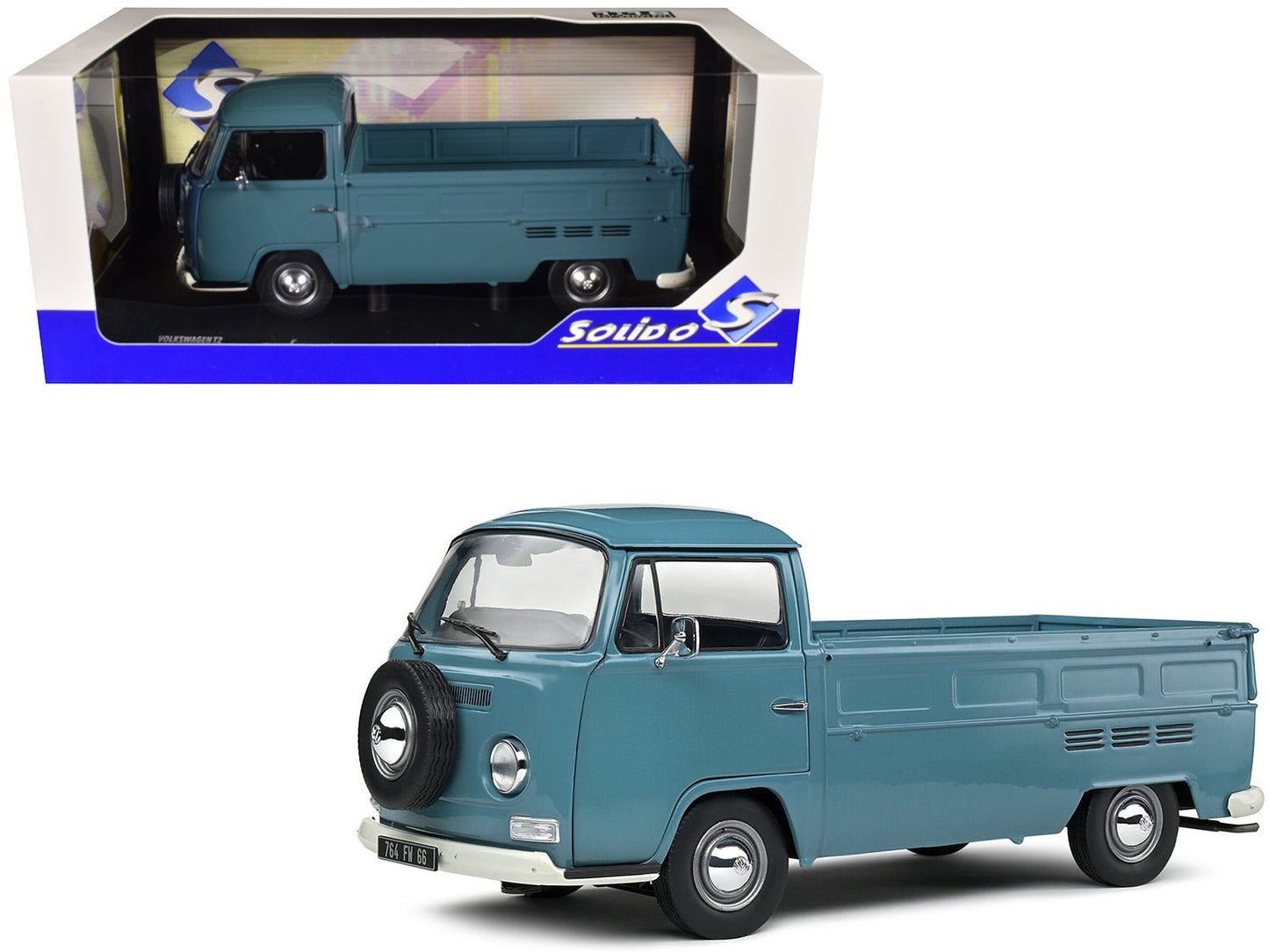1968 Volkswagen T2 Pickup Truck Petrol Blue 1/18 Diecast Model Car by Solido  free shipping USA