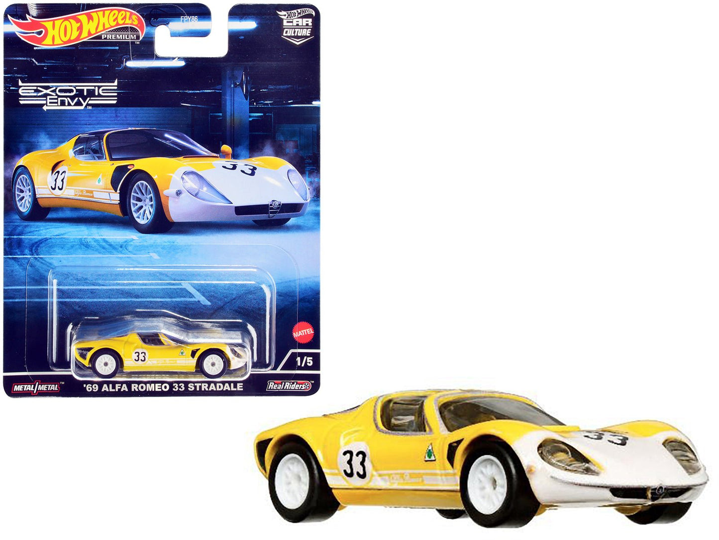 1969 Alfa Romeo 33 Stradale #33 Yellow and White "Exotic Envy" Series Diecast Model Car by Hot Wheels  free shipping USA
