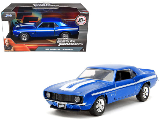 1969 Chevrolet Camaro Blue Metallic with White Stripes "2 Fast 2 Furious" (2003) Movie "Fast & Furious" Series 1/32 Diecast Model Car by Jada  free shipping USA