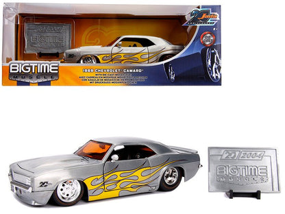 1969 Chevrolet Camaro Raw Metal with Yellow Flames "Bigtime Muscle" "Jada 20th Anniversary" 1/24 Diecast Model Car by Jada  free shipping USA