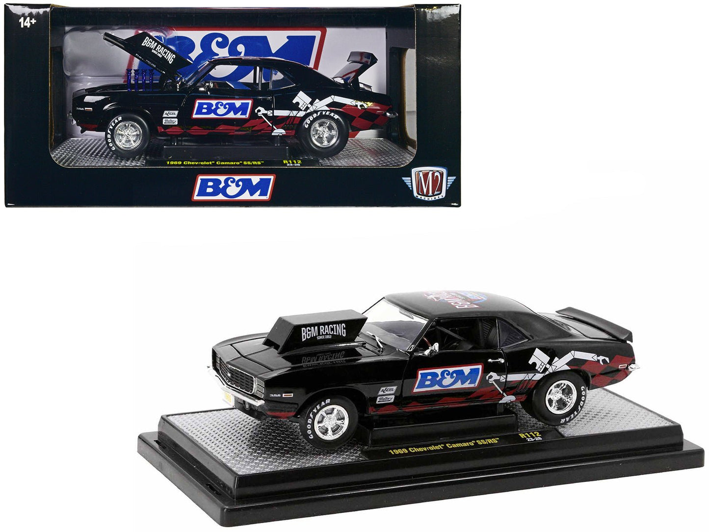 1969 Chevrolet Camaro SS/RS Black "B&M Racing" Limited Edition to 6650 pieces Worldwide 1/24 Diecast Model Car by M2 Machines  free shipping USA