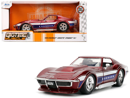 1969 Chevrolet Corvette Stingray ZL1 Red Metallic with Stars and Stripes Graphics "Bigtime Muscle" Series 1/24 Diecast Model Car by Jada  free shipping USA