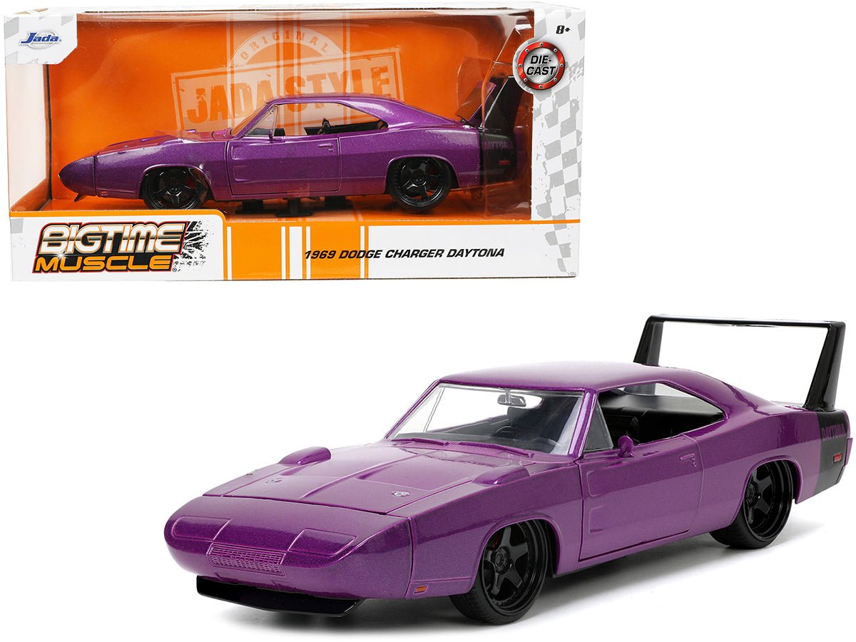 1969 Dodge Charger Daytona Purple Metallic with Black Tail Stripe "Bigtime Muscle" Series 1/24 Diecast Model Car by Jada  free shipping USA