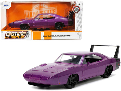 1969 Dodge Charger Daytona Purple Metallic with Black Tail Stripe "Bigtime Muscle" Series 1/24 Diecast Model Car by Jada  free shipping USA