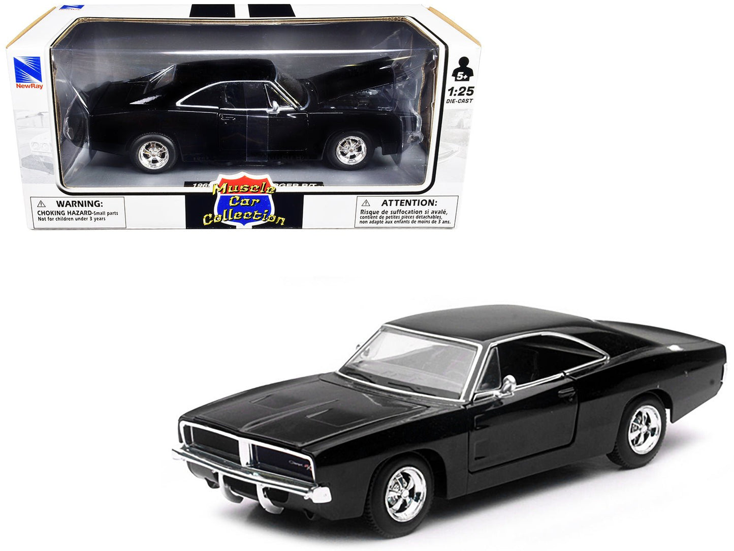1969 Dodge Charger R/T Black "Muscle Car Collection" 1/25 Diecast Model Car by New Ray  free shipping USA