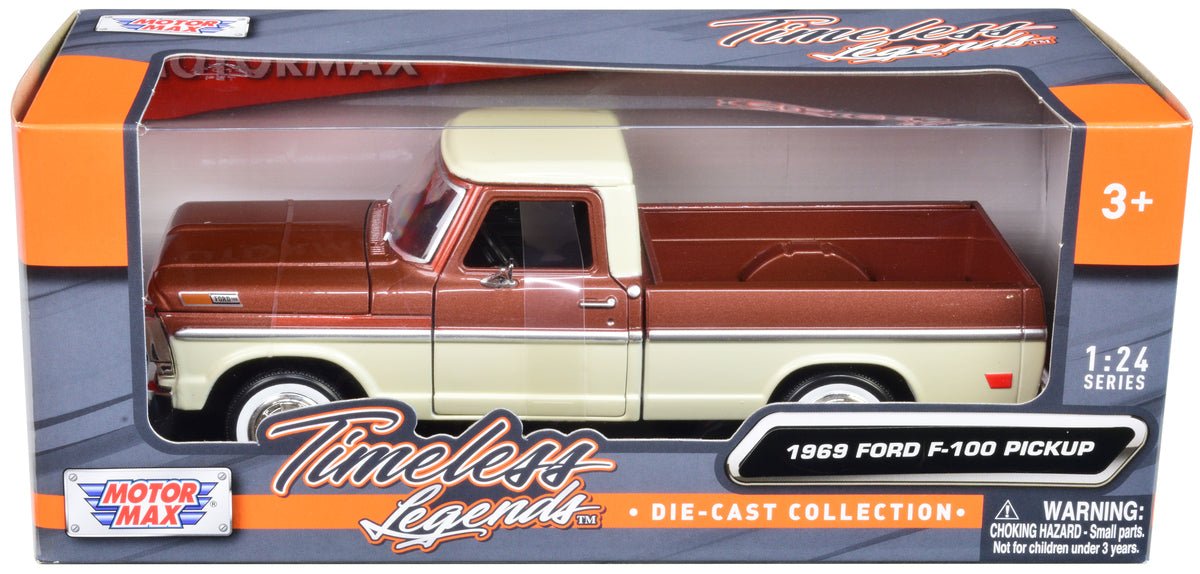 1969 Ford F-100 Pickup Truck Brown Metallic and Cream "Timeless Legends" 1/24 Diecast Model Car by Motormax  free shipping USA